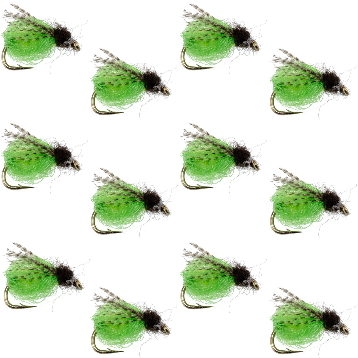 LaFontaine Bright Green Deep Sparkle Caddis Pupa - 1 Dozen Flies Hook