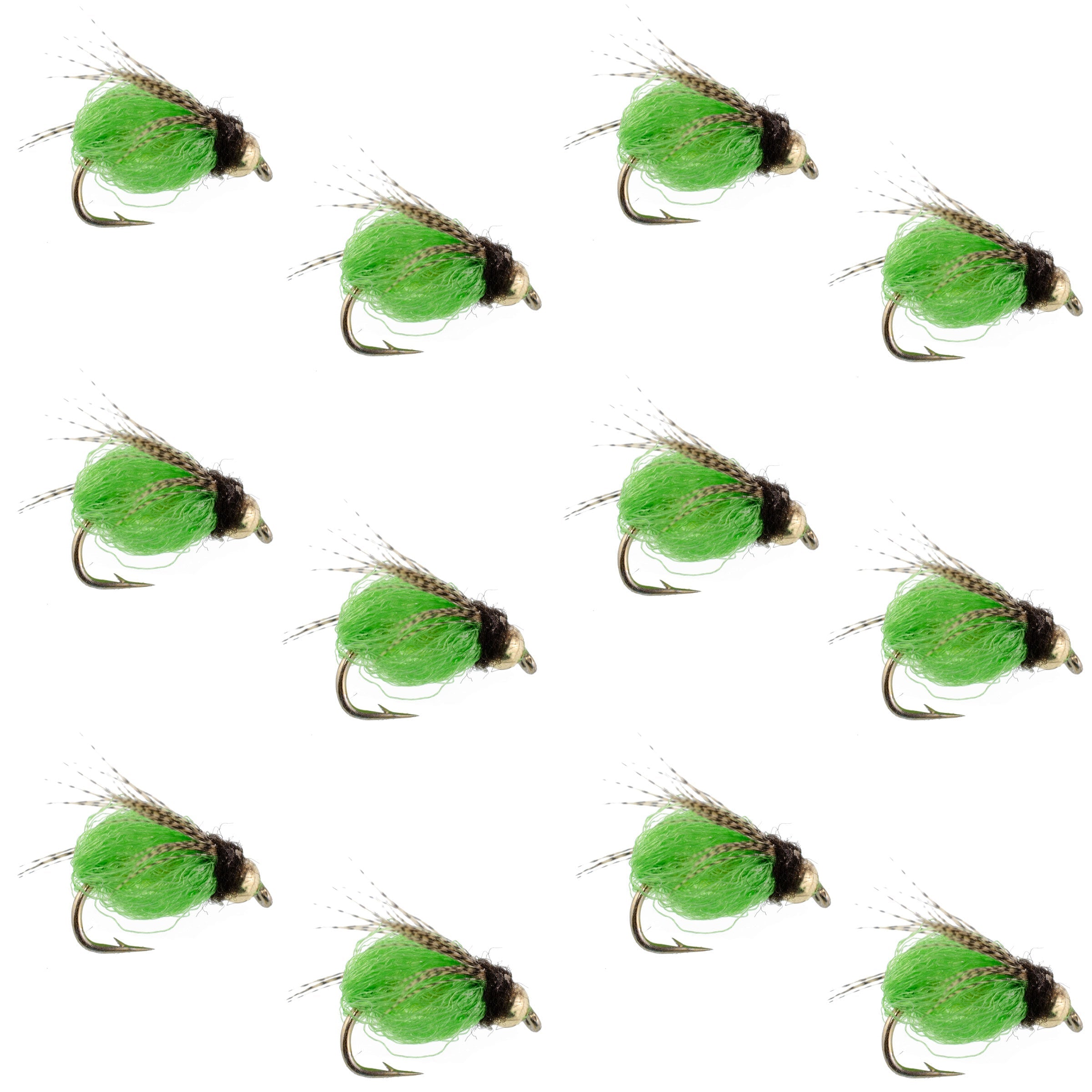 Bead Head LaFontaine Green Deep Sparkle Caddis Pupa - 12 Flies Size 16