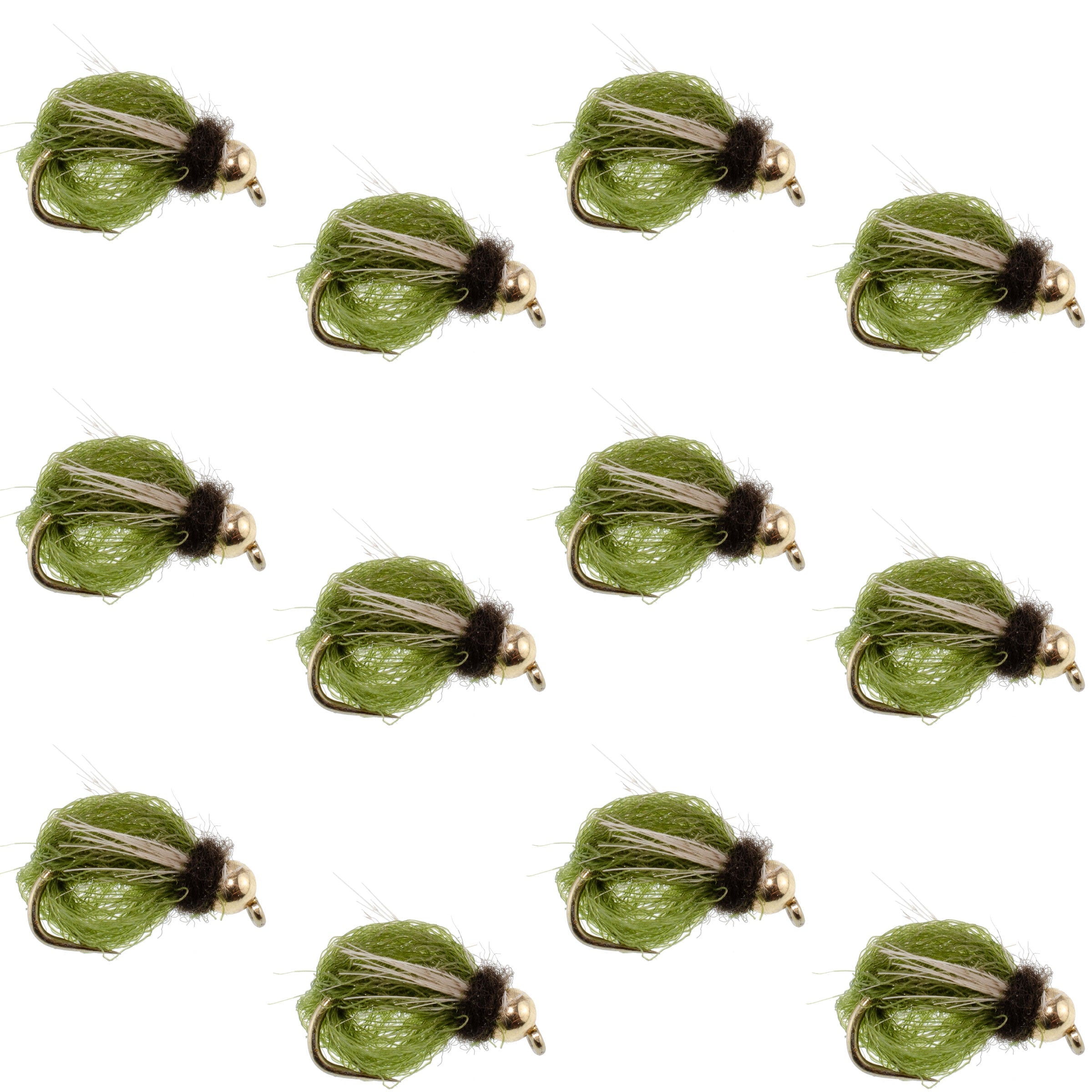 Bead Head LaFontaine Olive Deep Sparkle Caddis Pupa - 12Flies Size 14