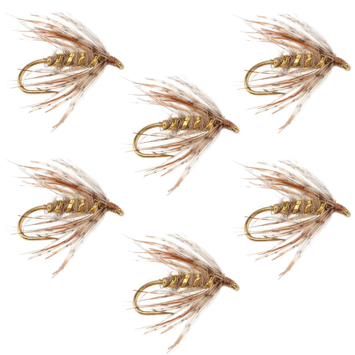 Soft Hackle March Brown Partridge Fly Fishing Wet Flies 6 Flies Hook