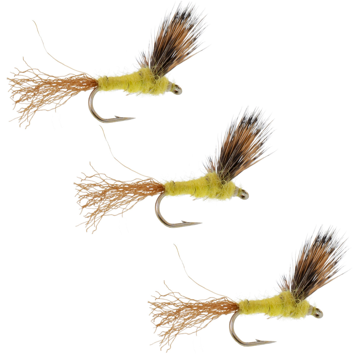 3 Pack Sparkle Dun Pale Morning Dun PMD Yellow Body Mayfly Hook Size 1