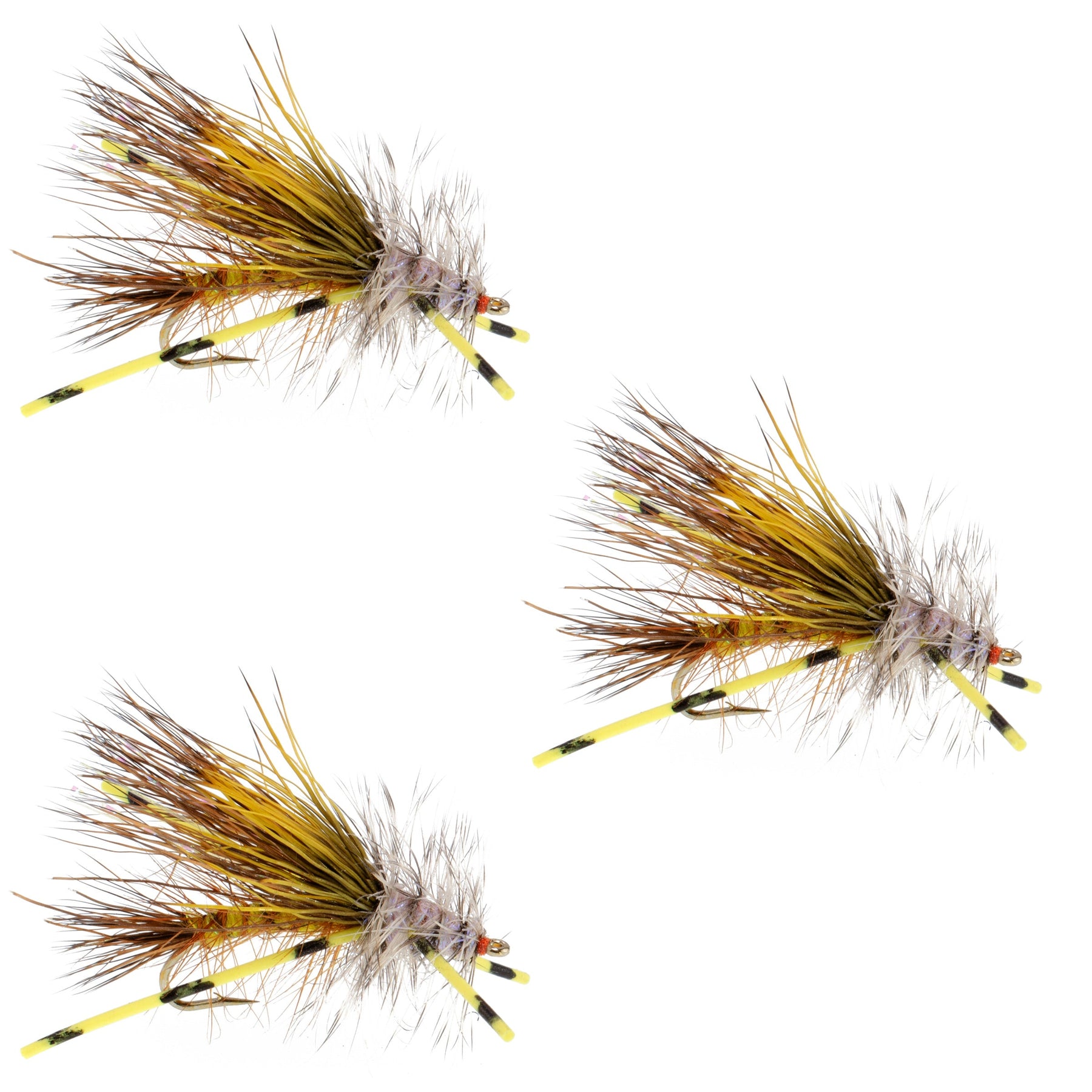 3 Pack Kaufmann's Yellow Crystal Stimulator Rubber Legs Dry Fly - Hook ...
