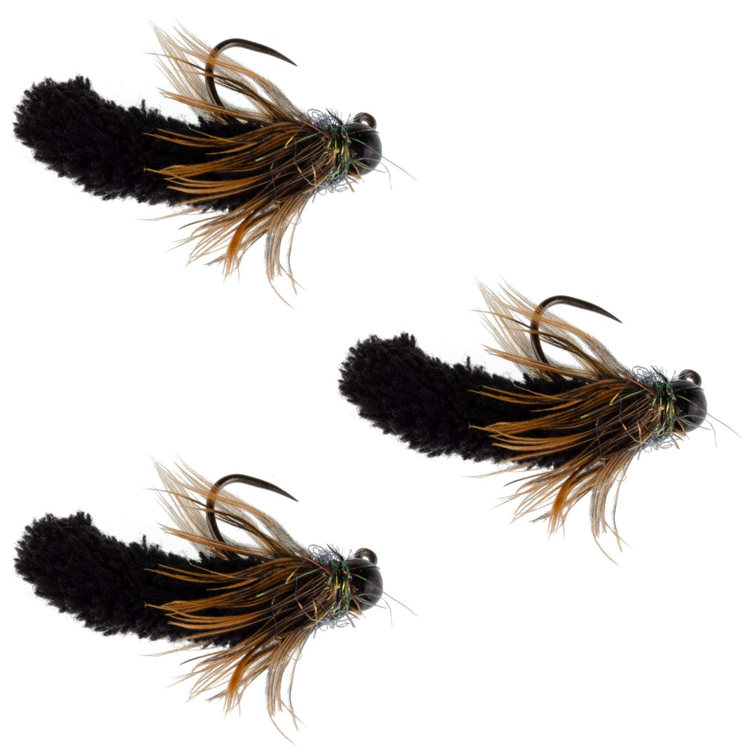 black fly fishing lures 3 Pack Tungsten Bead Black Mop Fly Tactical Jig Czech Euro Nymph Barbless Fly