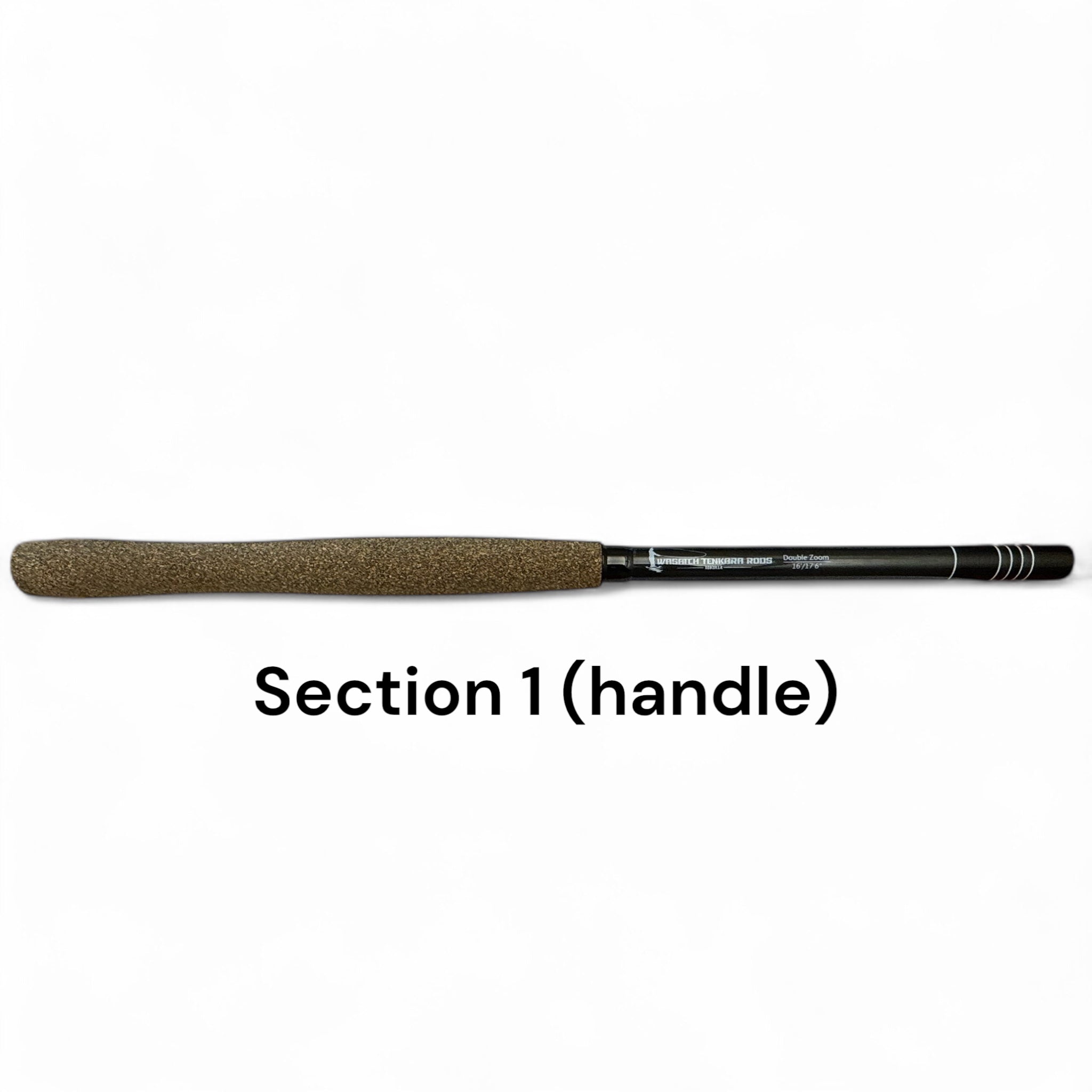 Replacement Section 1 handle for the Wasatch Tenkara Rods RodZilla, featuring a long textured grip and labeled black carbon fiber body—engineered for comfort, control, and compatibility with the full RodZilla rod setup.