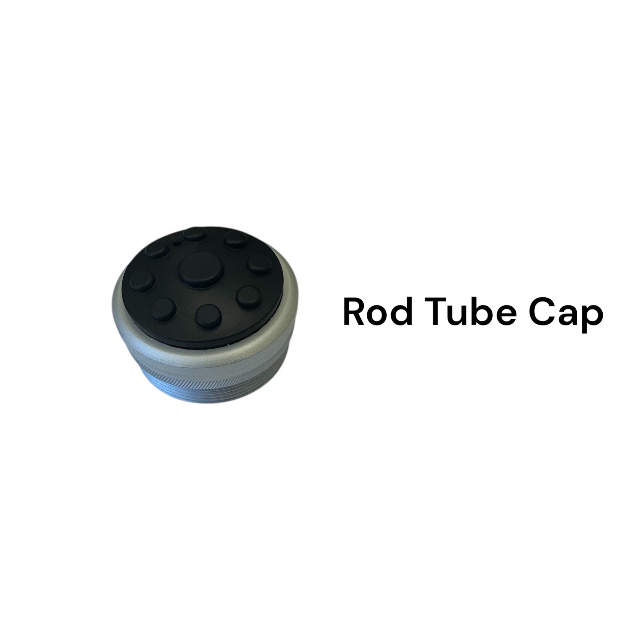 Close-up of the Wasatch Tenkara Rods Snub Nose IV rod tube cap, featuring a rugged black and silver design with a secure threaded fit to protect your Tenkara rod during transport and storage.