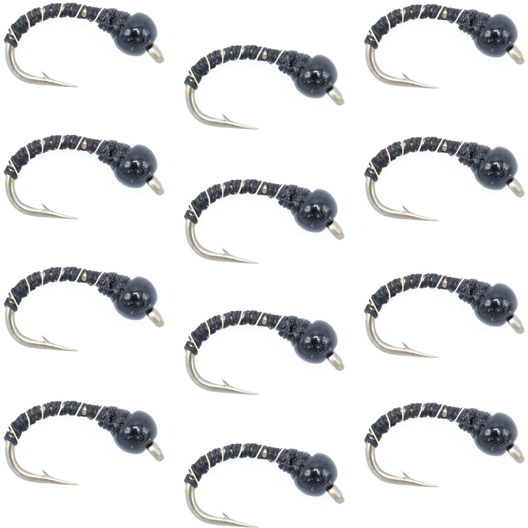 Black Fly Rods Black Zebra Midge - 1 Dozen - Size 22 - Tailwater and Lake Fishing Fli ...