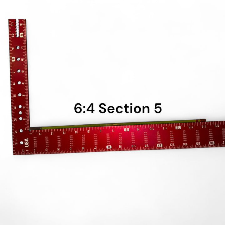 Wasatch Tenkara Rods Baby RodZilla 6:4 Section 5 replacement part shown against a measuring square for scale—green carbon fiber rod segment for ultralight tenkara fly fishing rod repair.