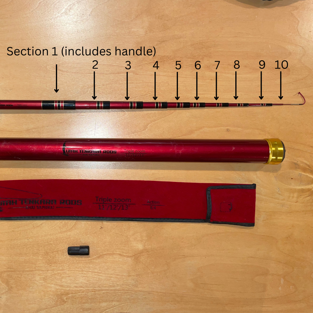 This shows all of the replacement parts for the Wasatch Tenkara Rods Akai Samurai