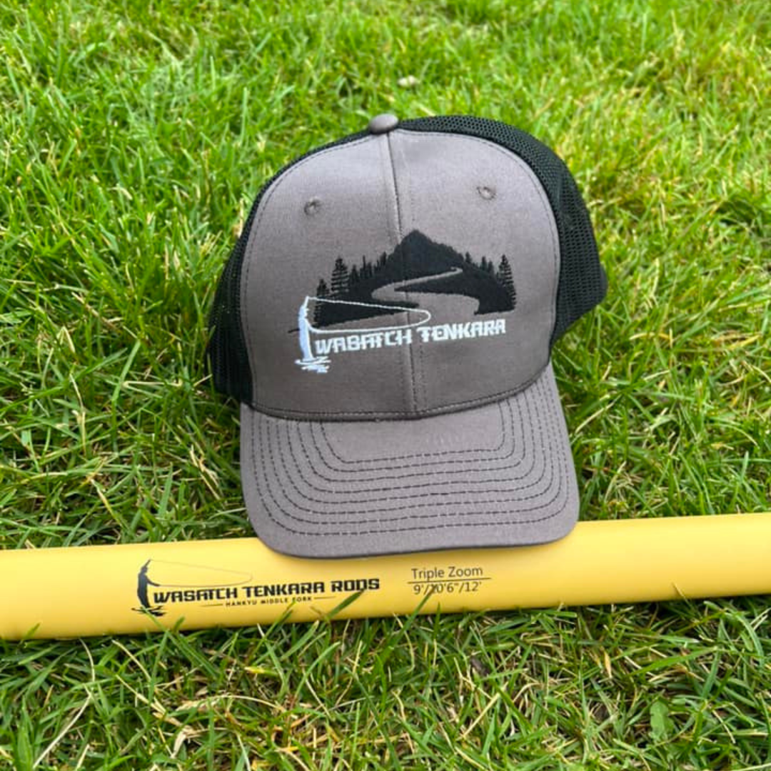Wasatch Tenkara Rods, black and gray hat.